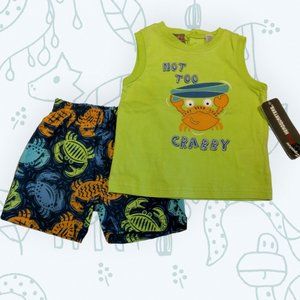 Kids Headquarters Baby Boys NOT TOO CRABBY Shorts Set Size 6-9 Months NWT
